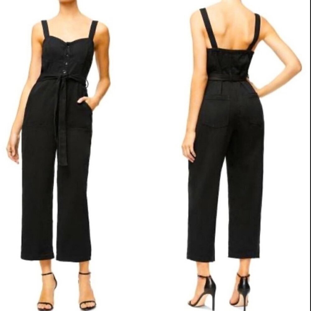 Good American The Playsuit Black Sleeveless Jumpsuit, Size 1 (US Size Small)